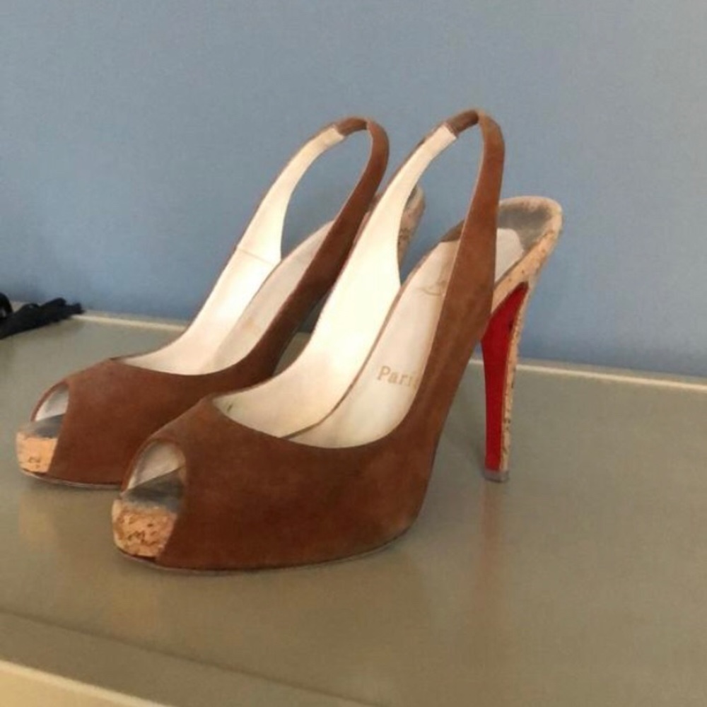 Christian Louboutin brown suede with Cork Heel